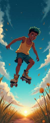 awardwinning anime s anime, majestic, medium wide shot of a American Impressionism Lovely slender Maori Ibrahima , Ibrahima is Jumping