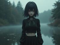 masterpiece anime digital art, Atompunk, majestic, body shot of a thick Emo Wife