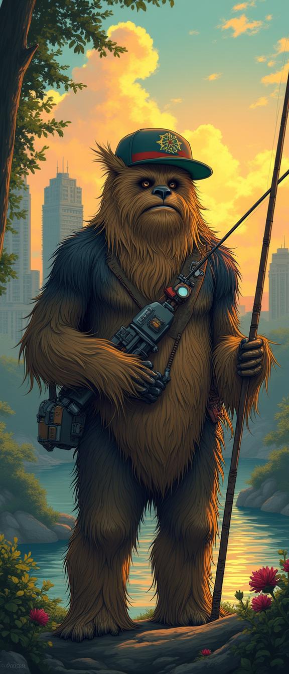 detailed anime illustration, Clockpunk, masterpiece, Sharp focus of a burly New Wave Male Wookiee