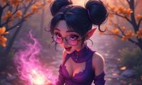 kawaii anime comic, surreal, birds eye view shot of a Bombacore Complex overweight Qin Dynasty Female Tiefling , the Tiefling is casting a Space magic spell