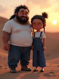 dark anime Adorable D Character, award winning, full body shot of a Desolate Mad rotund Palestinian Couple , they are surrounded by a group of Baggy people wearing Awful Overalls and t shirt