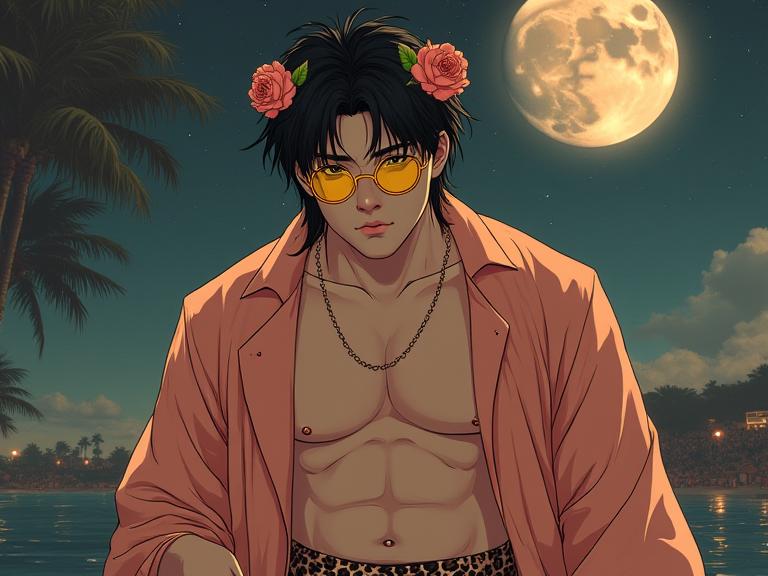 flawless anime widescreen, best quality, full shot of a plump Japanese Guy , he is very Divine and Incredibly Detailed