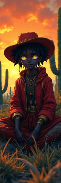 colorful anime texture, behance, intricate background, wide angle of a Warrior Imaginative small Malian Male Shadow