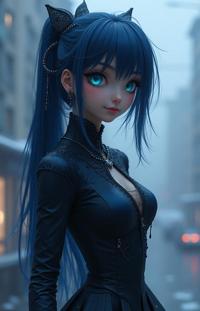 mundane anime absurdres, intricate details, Long exposure of a dressed in a very Unreal dark indigo Basque Gems Gomesi, Emotional Macho y o pear shaped figure Urban Acrobat Lotte