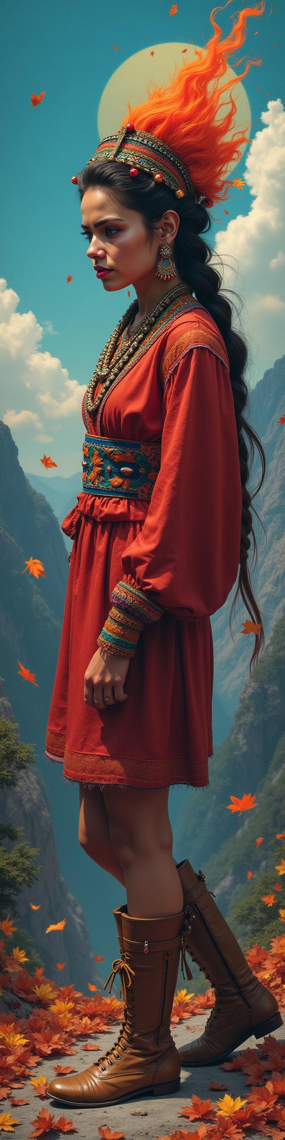 colorful anime manga, surreal, poster art, Portrait of a Flaming Feigned thicc Inuit Andreea