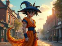 vibrant anime detailed illustration, best quality, Rule of Thirds, Full length frame of a tiny Baroque Goku