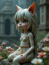 detailed anime Marble Statue of a behance, small Macedonian Stimpy of Vapor , Stimpy is very Glistening and Restless, she is captivating pose at a Church