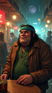 cartoon art stylized by Ralph Bakshi and Daniela Uhlig , masterpiece RAW photo, Fearful, two shot angle of a fat Traditional Male Cylon