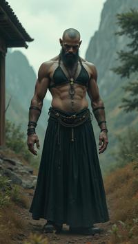 stylized by Dave Coverly , awardwinning Renderman, behance, wide shot of a thin Goth Male Giant