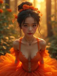 masterpiece D Game art, highly detailed, top down view of an in a very Hyper Creative DayGlo orange Huguenot Brussels Lace and Chiffon Bustier, Magnificent Bikinied skinny Israeli Female Godess