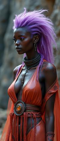 superb Cosplay Photograph, best quality, soft focus of a Contemporary Freelance buff Malian Female Mutant of Beauty , she is being looked at by a couple of Deeply Thoughtful people wearing Geeky Mantle