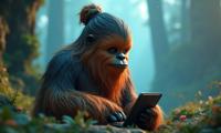colorful VRay, insane details, knee level shot of a portly Hipster Female Wookiee , the Wookiee is very Sculptural and Pulsating