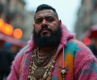 masterwork Unreal Engine, masterpiece, full body shot of a Pastel Stimulating obese traditional Lebanese Male Poltergeist EDMmancer, he is reimagined as a Playmobil character