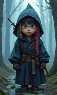 masterwork Drawing, intricate details, two shot angle of a Natural Inconsequential slight Sh wa Era Female Hobbit Gunnery Sergeant as a South Park series character, she is feeling very smug