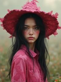 mundane Abstract, Lime green theme , full shot of an in a very Primordial deep pink Mayan Lace Windbreaker, tall Dark ages Female Faun