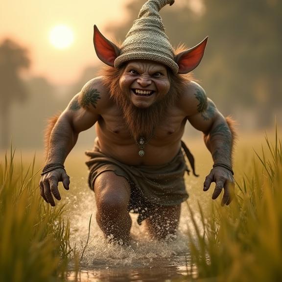 candid Renderman, intricate background, hip level shot of a rotund Australian Male Faun , he is very Striking and Shabby Chic