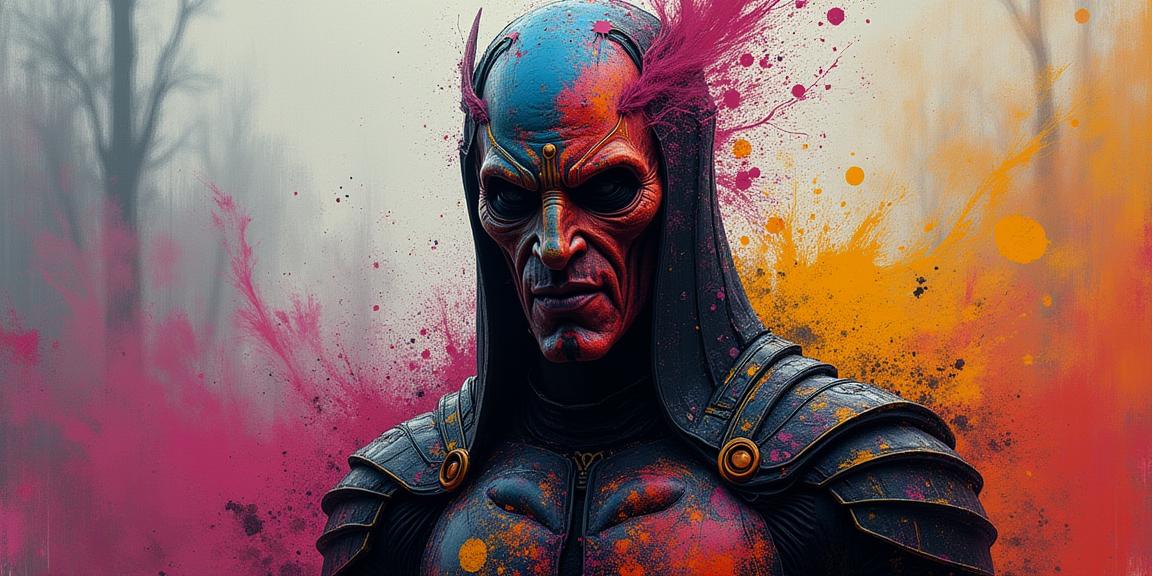 dark Paint splatter of a Pop art, playful and vibrant paintings, bold colors, graphic compositions