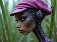 designed by Jack Davis and Lynda Barry and Max Fleischer , detailed art, superb Cosplay Photograph, lush reeds with Fungus