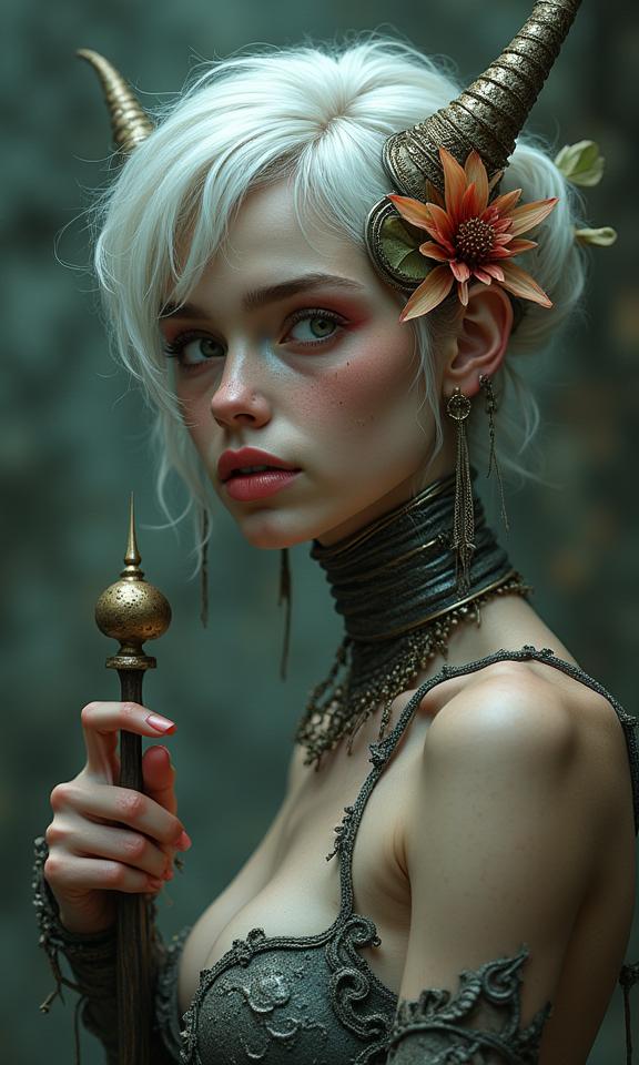 character art by Jamie McKelvie and Gary Larson and Craig Davison , top notch portrait, award winning, close up of a Seapunk Art Elusive short Puerto Rican Female Satyr