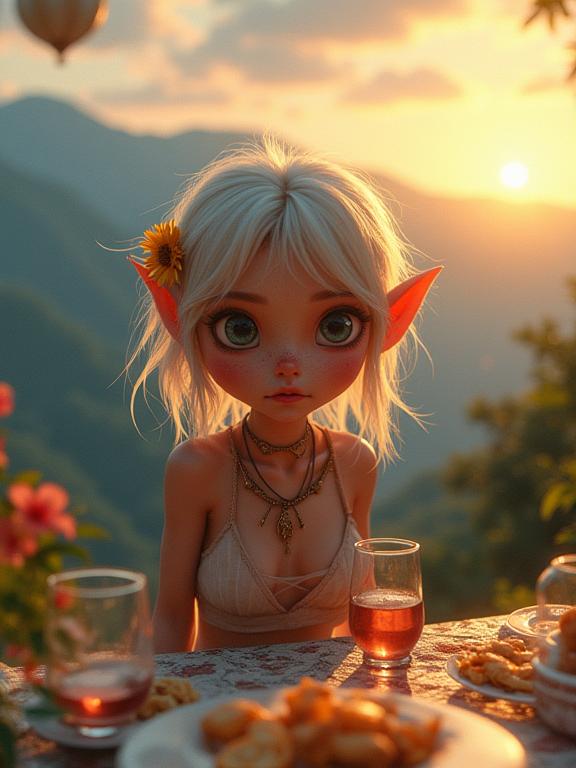candid Digital painting, surreal, selfie shot angle of a Amig Style Fur Trimmed year old well built traditional Archean Tomboy Female Harpy , she is surrounded by Dining tables