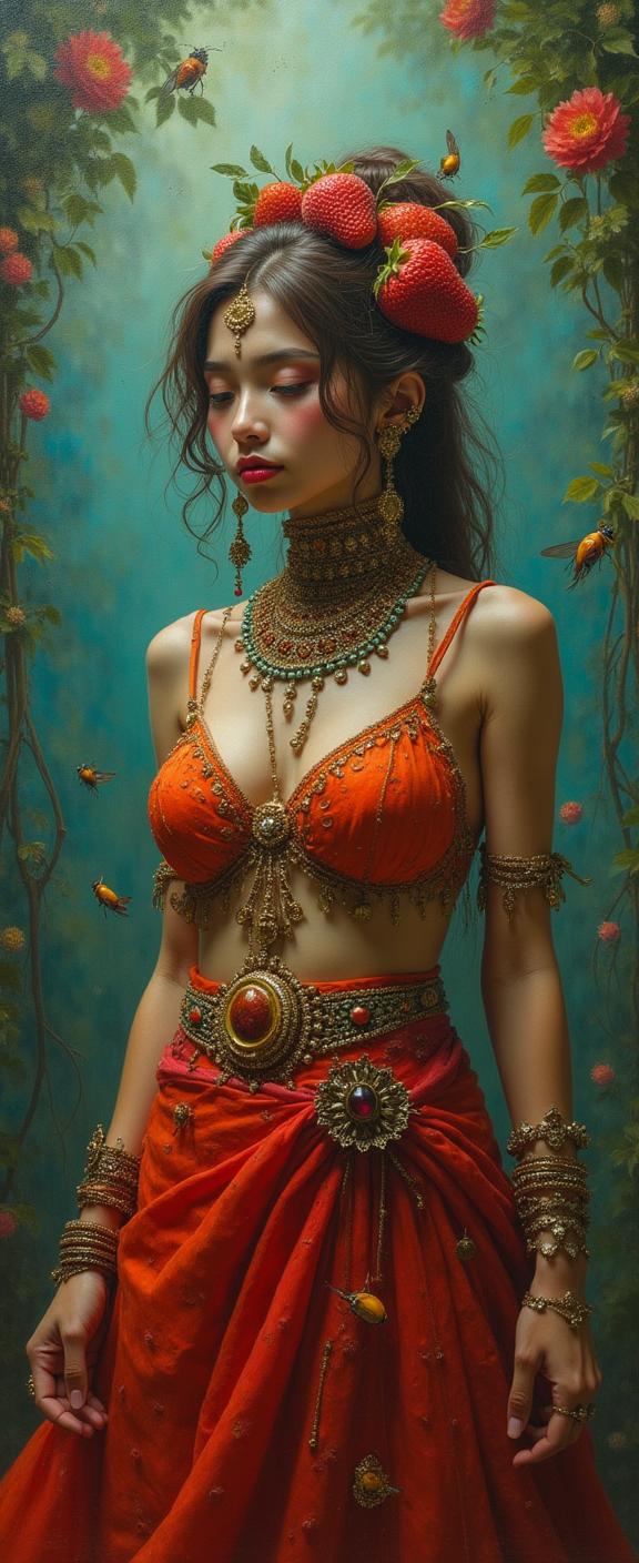 epic Oil painting, Witchcore, intricate background, two shot angle of a Magical Realism Pretty overweight Palauan Female Undead of Experience