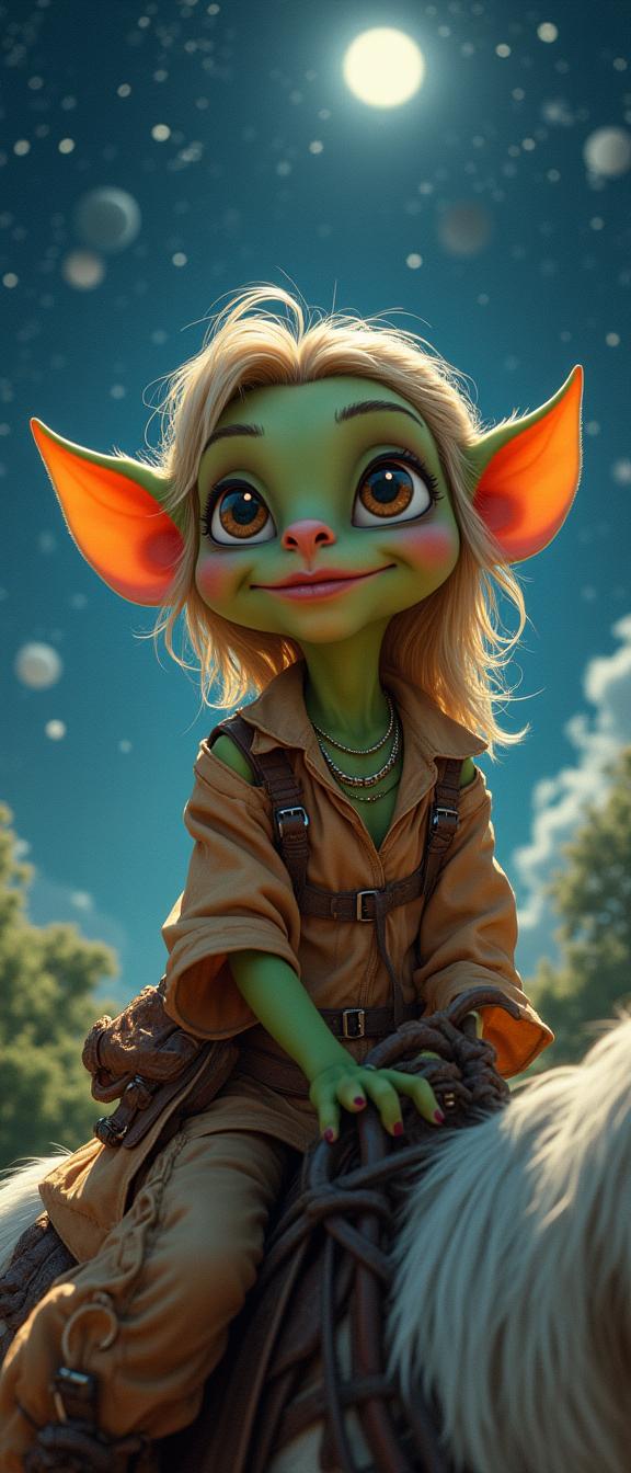 by Jeff Kinney and Don Bluth , colorful Color splash, elegant, Aerial View of a Jealous Puny strong Bauhaus Female Goblin