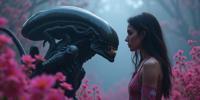 detailed Unity Engine, stylized, profile of an in a very Casual DayGlo pink Guatemalan Galaxy Wrap dress, Hypnotic Floating burly American Male Xenomorph