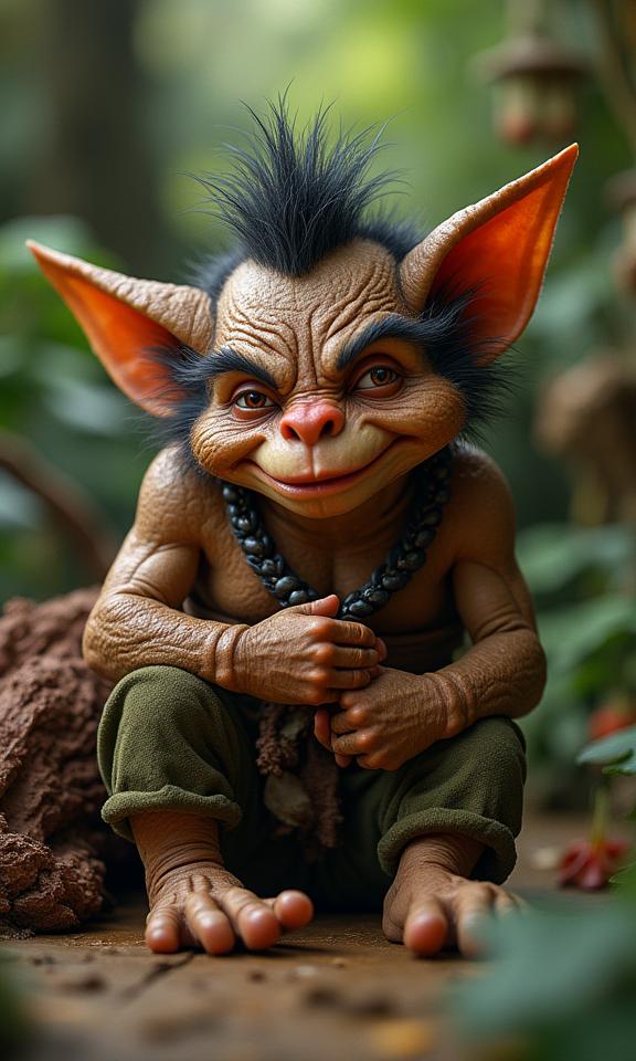 cartoon art by Brian Kesinger , awardwinning d blender render, award winning, selfie shot angle of a Junoesque Breathtaking stout traditional Samoan Male Gremlin of The arcane