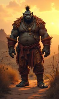 cartoon art stylized by Bob Clampett and Oliver Jeffers , top notch On pale tiger print paper, best quality, extreme wide shot of a Chill Tactile rotund Haitian Male Ogre Fremen hybrid