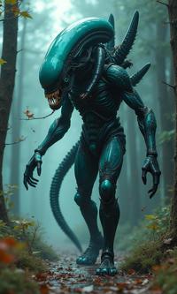 comics art by ND Stevenson , professional VRay, intricate background, Street level shot of a Infected Heartwarming thin Futuristic Male Xenomorph