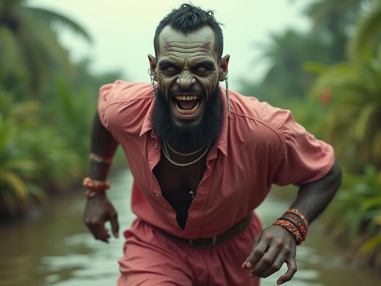 appealing Unity Engine, Neoclassicism, deep yellow theme , cinematic shot of a burly Masai Male Zombie