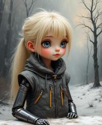 cartoon art designed by Craig Davison , superb wall Graffiti, highly enhanced, selfie shot angle of a Cherubic Worn Out large Thai Female Frost giant
