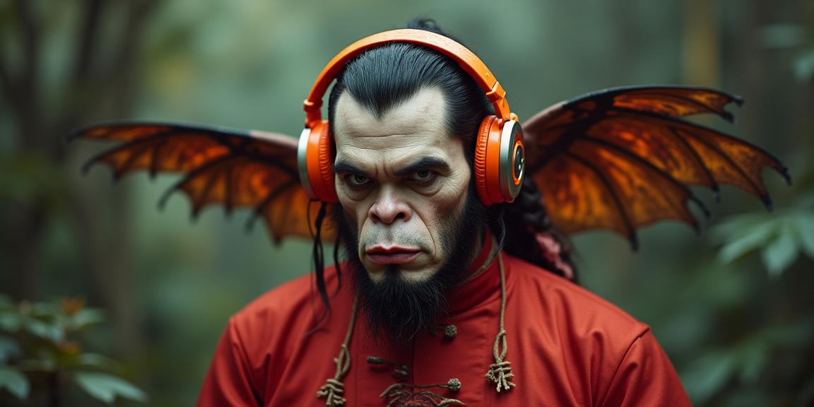 masterpiece RAW photo, best quality, Landscape of a Crustpunk Accomplished portly Chinoiserie Ballerino Male Vampire , he is dressed up as Donkey Kong character