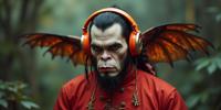masterpiece RAW photo, best quality, Landscape of a Crustpunk Accomplished portly Chinoiserie Ballerino Male Vampire , he is dressed up as Donkey Kong character