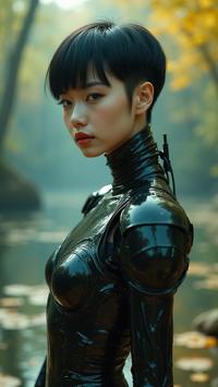 dramatic Airbrush painting, fairy tale, Fashion shot of a Lively Potent broad shouldered Asian Female Siren , she is from the s