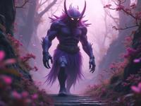 k Digital artwork, fantasy Renderman, dark Charcoal, Lavender and Blush fractals of a ripped Han Dynasty Male Beholder of Victory