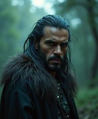 photograph, Witchcore, stylized, establishing shot of a Haunted Wavy strong Libyan Warrior Alberto Fern ndez as a Disney movie villain character