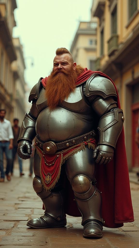 stylized by John Ford and Quentin Tarantino , photograph, Golden ratio, Dutch angle shot of a Mind Bending Repressive well built Dwarven Robbie Williams