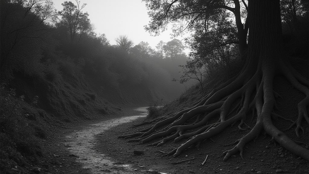 by Fay Godwin and Ruth Orkin , photograph, lush roots and Gravity well in background, best quality