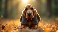 photograph, best quality, full shot of a Flossier Evil Basset Hound Puppy , Colombian background