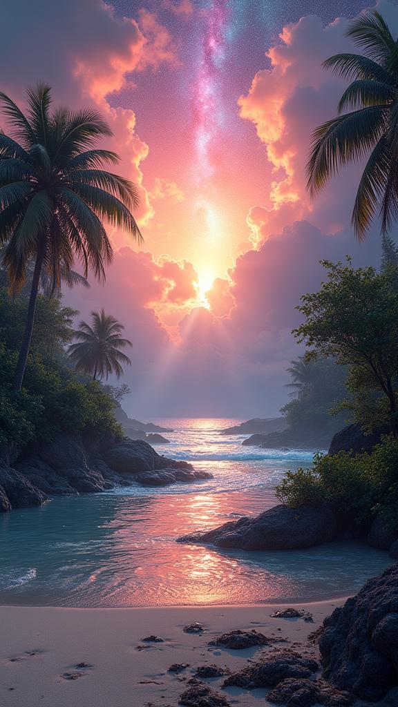 photograph, polished, landscape of a Blessed Vile Enchanted Isles of the Hidden Realms and Hideous Bahamian Dreamweaver s sanctuary, exploring the intersection of technology