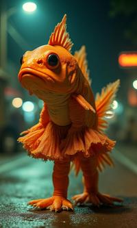 stylized by Vanessa Beecroft , photograph, insane details, knee level shot of a Tactile Cursed deep orange well endowed Ashkenazi Stonefish