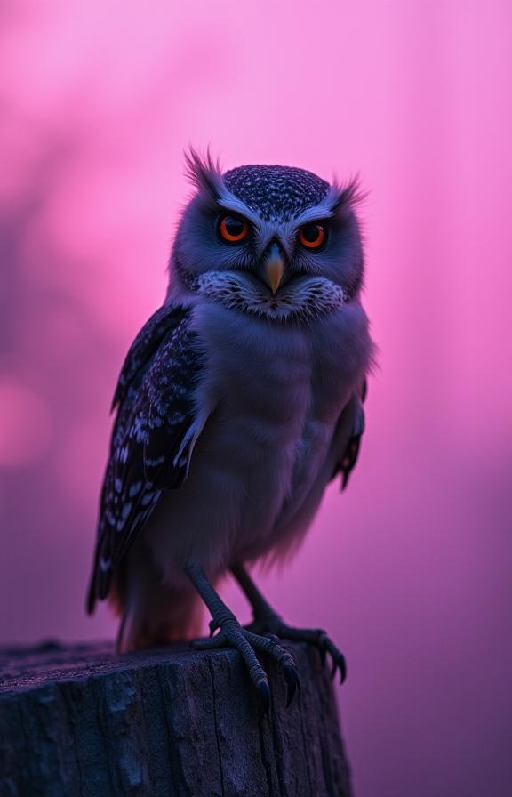 stylized by Ando Fuchs and Dmitri Danish and George Christakis , photograph, Comfortable, Dutch angle shot of a Queercore Art Detestable Australian Owlet Nightjar