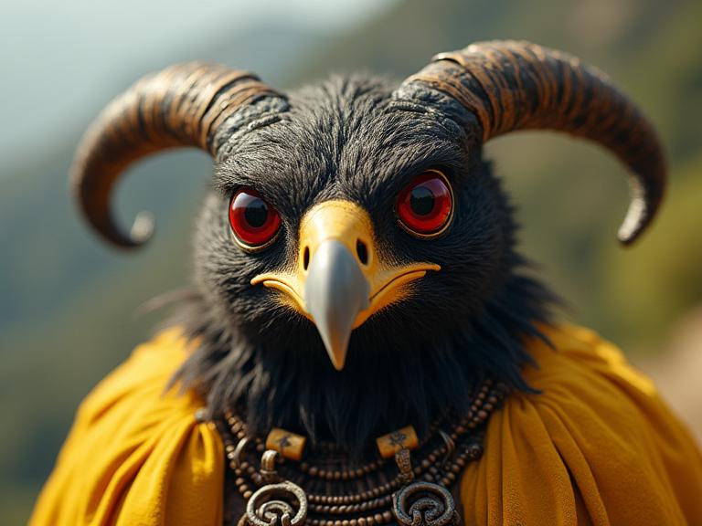 stylized by Subodh Gupta , photograph, highly detailed, angle from above of a Horned Candid rotund Medieval Common Buzzard with Velvet ears Elementalist