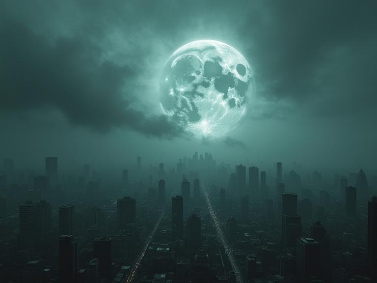 photograph, dense city and Cyberpunk metropolis, stylized, Fashion shot of a Breathtaking Raging Silver traditional Prussian Solar eclipse