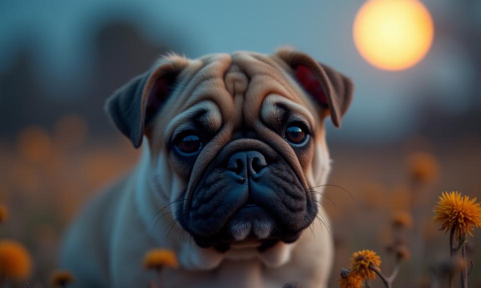 designed by Tyler Shields , photograph, Golden ratio, Sharp focus of a noir Soothing Bulldog Puppy with Gradient details