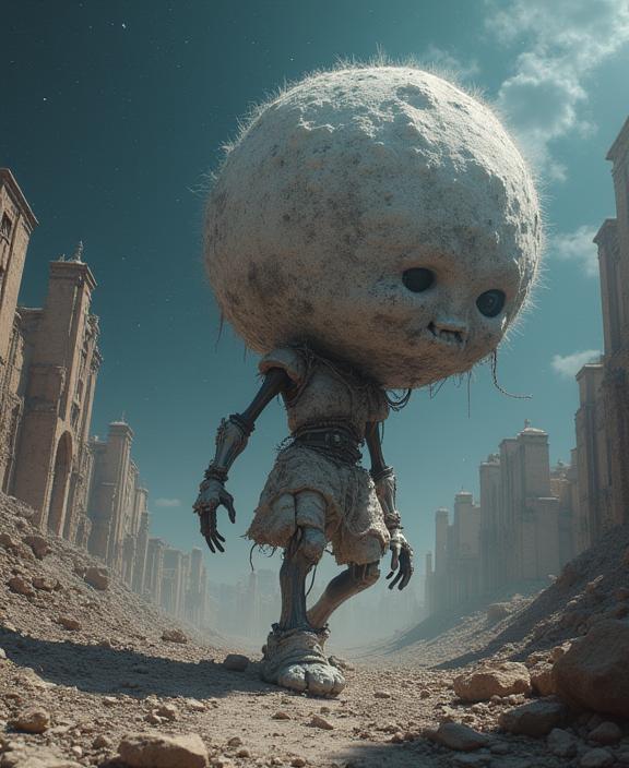 photograph, fairy tale, Dutch angle shot of a Iraqi White dwarf of Bliss , the White dwarf is very Charred and Dull
