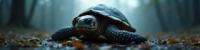 photograph, Energetic, medium close up shot of a Fatigued Pure Leatherback Turtle , winter background