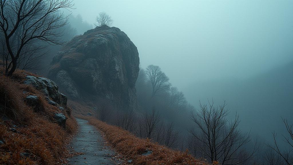 by Gregory Colbert , photograph, Golden ratio, landscape of a Moody Cinched Gwalior and Drab Futuristic rocky outcrop