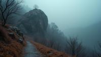 by Gregory Colbert , photograph, Golden ratio, landscape of a Moody Cinched Gwalior and Drab Futuristic rocky outcrop